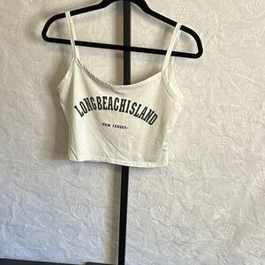ROMWE Cream Long Beach Island Crop Top